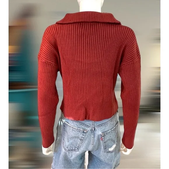 BAEVELY ribbed rust half zip crop sweater size LARGE - Picture 4 of 5